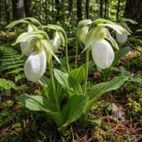 White Lady’s Slipper Flower Seeds – Rare Woodland Orchid with Elegant Spring Blooms
