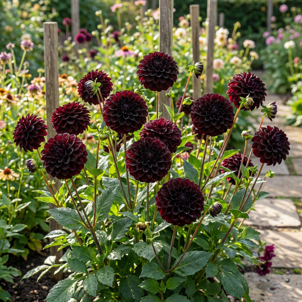 Black Pompon Dahlia Flower Seeds – Heirloom Non-GMO Seeds for Planting, High Germination Organic Garden Blooms