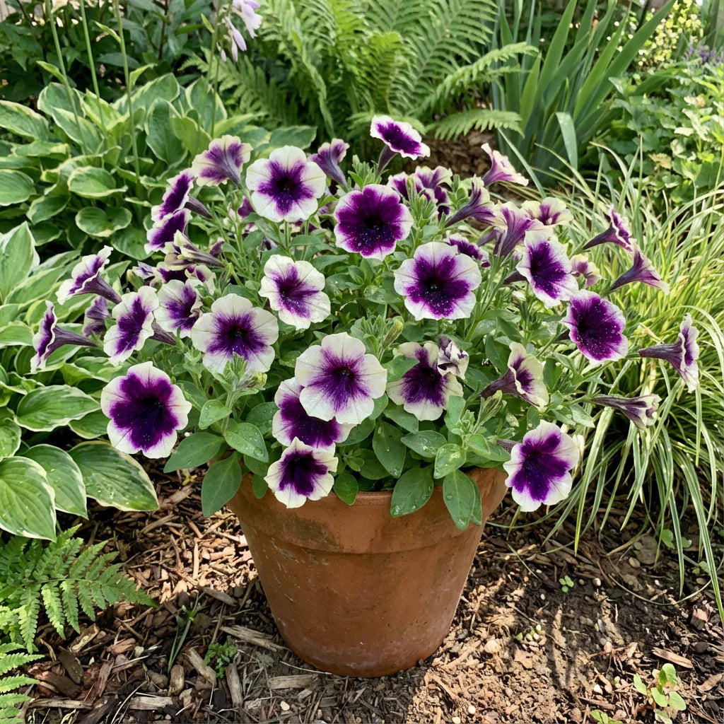 Violet & White Petunia Flower seeds for Planting - Compact Growth, Heirloom & GMO Free Seeds for Home Garden